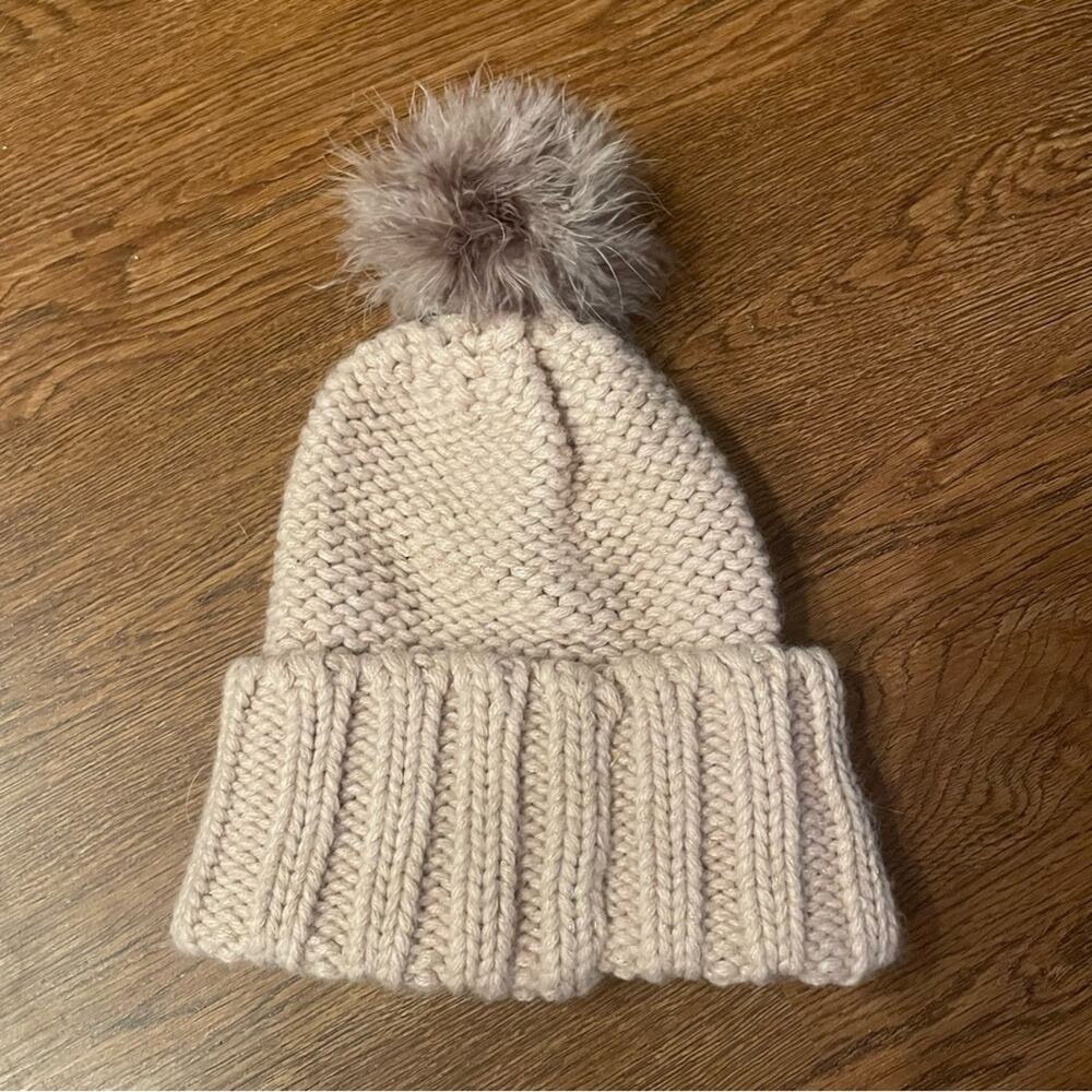 LIMITED EDITION Nude Pink Cozy Knit Beanie with Feather Pom Pom